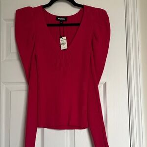 Express Women's Bold Red Ribbed Blouse